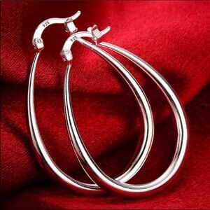 NEW LUXURY 925 Sterling Silver Oval Hoop Earrings